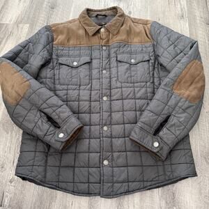 Tasso Elba Quilted Shirt Jacket Mens XL Charcoal / Brown Elbow Patches Shacket